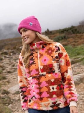 Billabong Pink Multi Aztec Sherpa Quarter-Zip Pullover